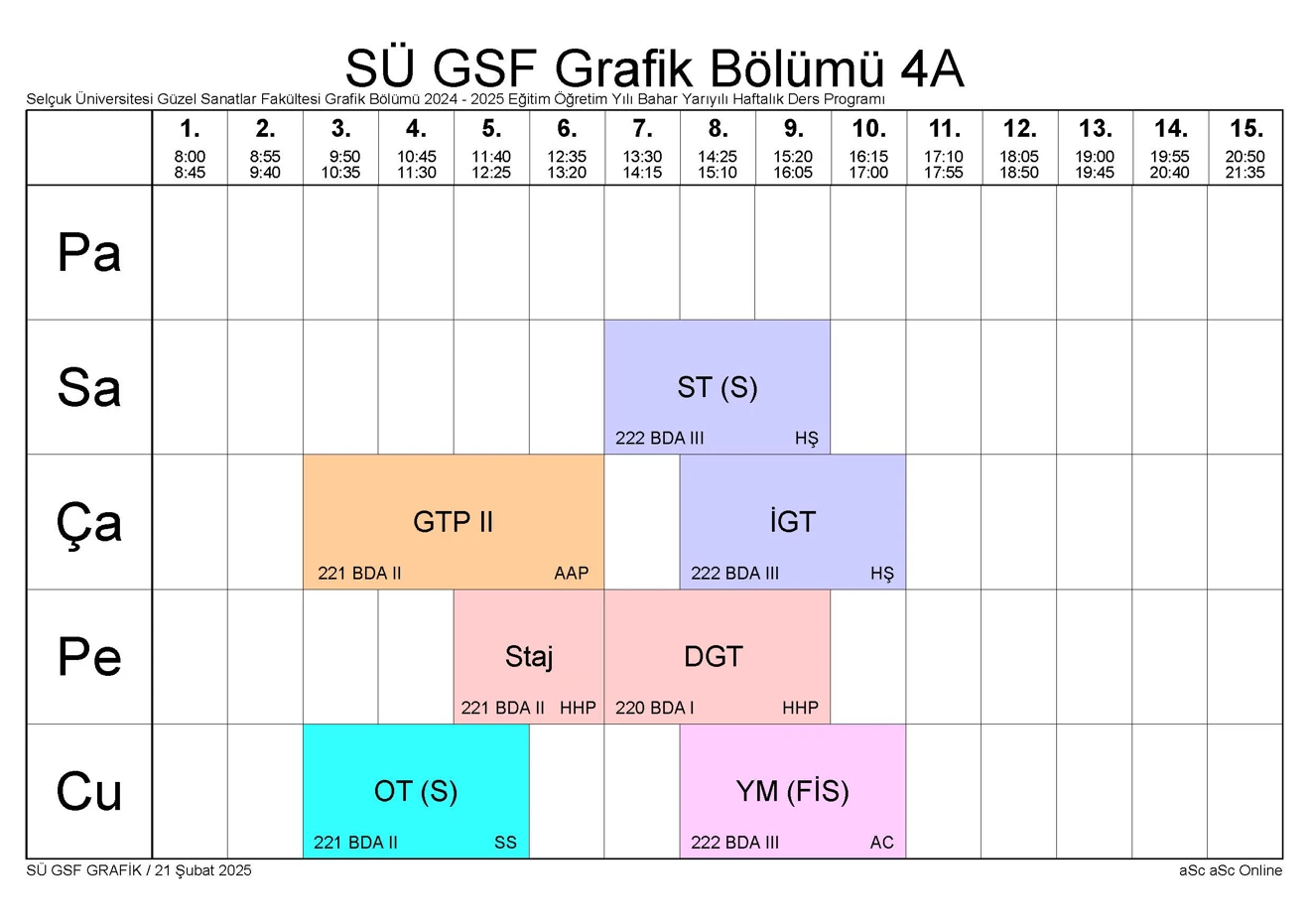 SÜ GSF GRAFİK BLM Bahar YY Ders Programı 250221